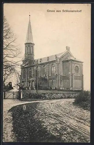 AK Schlamersdorf / Seedorf, Blick auf die Kirche