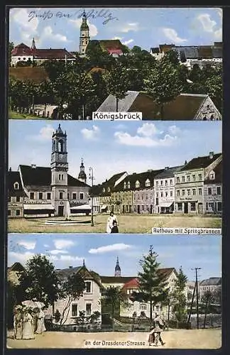 AK Königsbrück, Markt mit Hotel Adler, Schloss