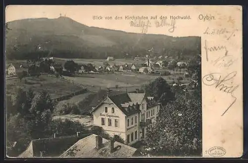 AK Oybin, Blick von den Kirchstufen auf den Hochwald