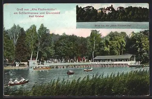 AK Berlin-Zehlendorf, Alte Fischerhütte, Terrassen am Schlachtensee