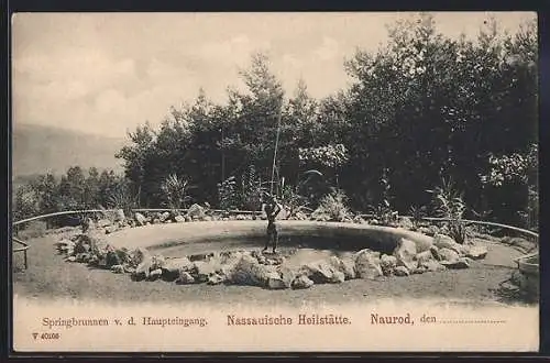 AK Naurod, Nassauische Heilstätte, Springbrunnen v. d. Haupteingang, Brunnenfigur