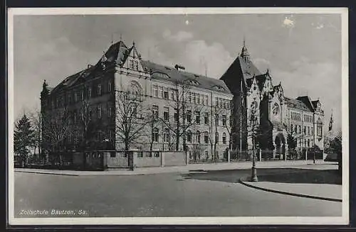 AK Bautzen /Sachsen, Ansicht der Zollschule