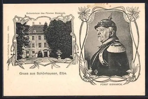 AK Schönhausen, Geburtshaus des Fürsten Bismarck, Porträt von Bismarck