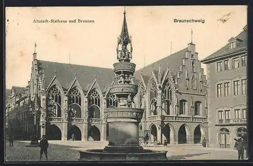 AK Braunschweig, Altstadt-Rathaus und Brunnen