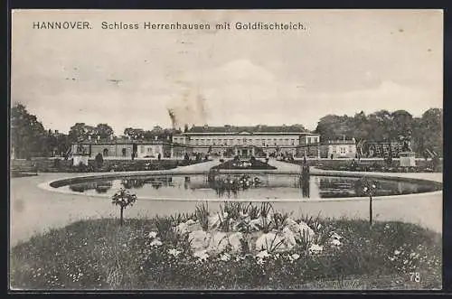 AK Hannover, Schloss Herrenhausen mit Goldfischteich