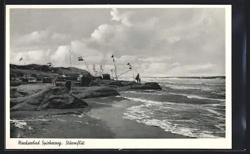 AK Spiekeroog, Nordseebad, Strand bei Sturmflut