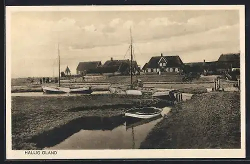 AK Hallig Oland, Ortspartie, Boote