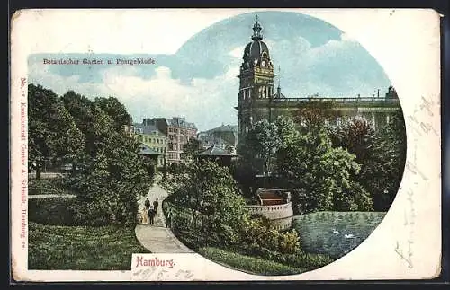 Passepartout-AK Hamburg-St. Pauli, Botanischer Garten und Postgebäude