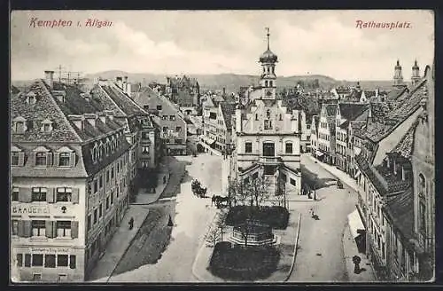 AK Kempten / Allgäu, Rathausplatz mit Brauerei