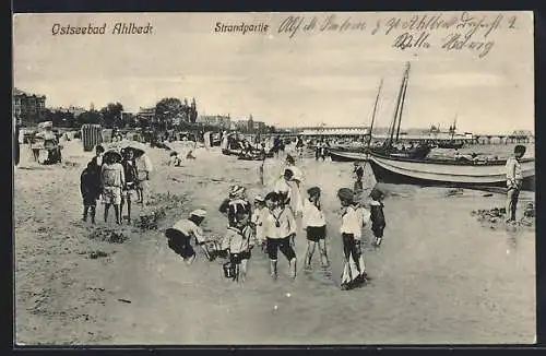 AK Ahlbeck /Ostsee, Strandpartie mit Kindern