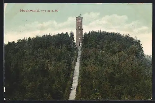 AK Hochwald /Oybin, Aussichtsturm mit Zugangsweg aus der Vogelschau