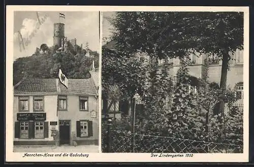 AK Godesberg, Gasthof Godesberg / Aennchen-Haus mit Godesburg, Gaststätte Lindengarten 1910