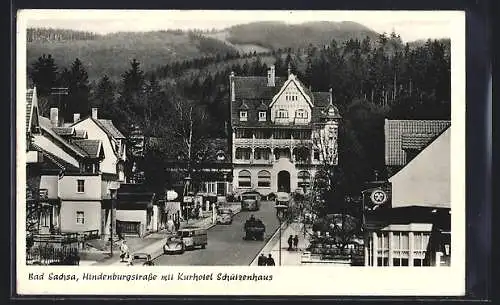 AK Bad Sachsa, Hindenburgstrasse mit Hotel Schützenhaus aus der Vogelschau