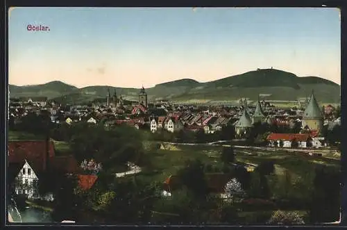 AK Goslar, Totalansicht mit Bergpanorama