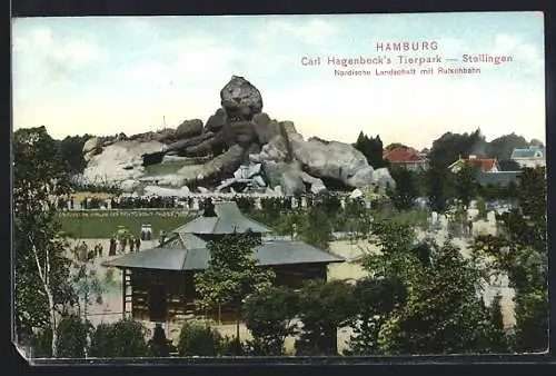 AK Hamburg, Altona-Stellingen, Carl Hagenbecks Tierpark, Blick auf die Nordische Landschaft mit dem felsen