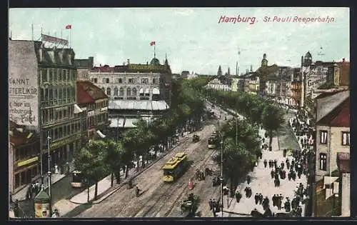 AK Hamburg-St. Pauli, Reeperbahn, Strassenbahn