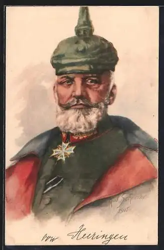 Künstler-AK Heerführer Generaloberst v. Heeringen in Uniform mit Pickelhaube