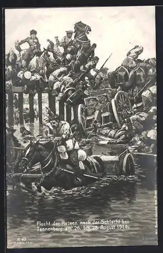 Künstler-AK Flucht der Russen nach der Schlacht bei Tannenberg am 26. bis 28.8.1914