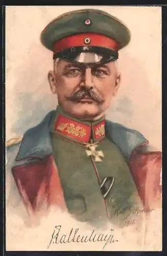 Künstler-AK Rudolf Schneider: Heerführer von Falkenhayn, Portrait in Uniform mit Schirmmütze