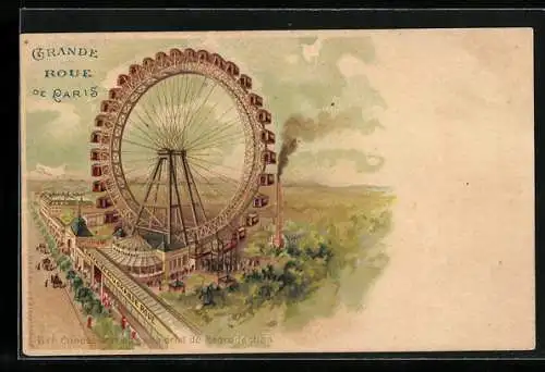 Lithographie Paris, Exposition universelle de 1900, Grande Roue de Paris