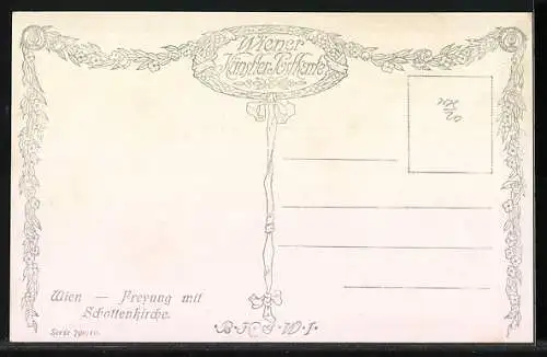 Künstler-AK Wien I, Freyung, Schottenkirche, Händler, Leute, Kutsche