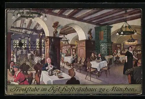 Künstler-AK Fritz Quidenus: München, Trinkstube im Münchner Hofbräuhaus