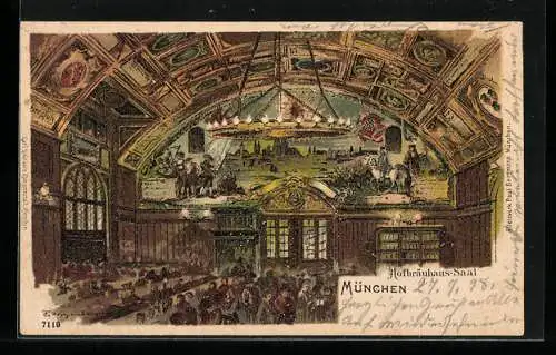 Künstler-AK Theodor Guggenberger: München, Königliches Hofbräuhaus, Saal, Wappen