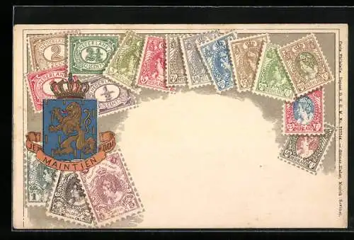 Lithographie Briefmarken der Niederlande, Werte in Gulden, Wappen mit goldenem Löwen