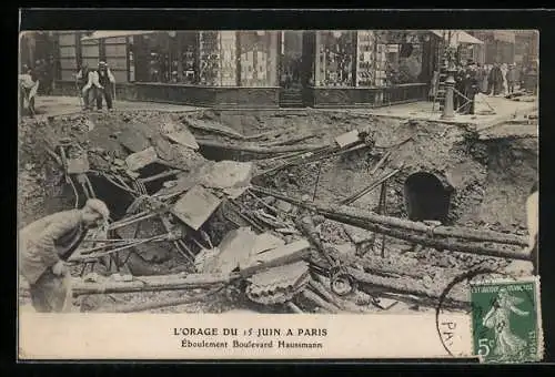 AK Paris, L`Orage du 15 Juin, Eboulement Boulevard Haussmann, Unwetter