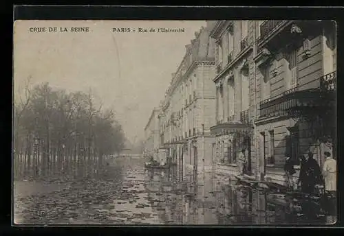 AK Paris, Crue de la Seine Janvier 1910, Rue de l`Universite