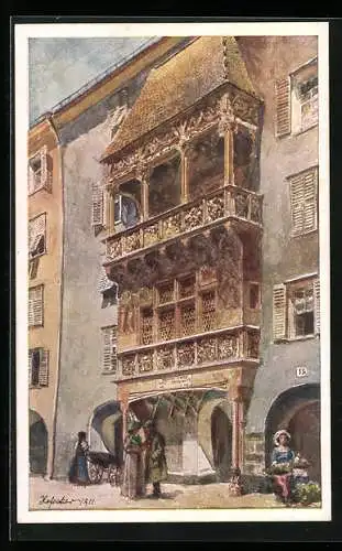 Künstler-AK E.F. Hofecker: Innsbruck, goldenes Dachl