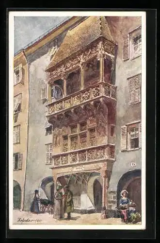 Künstler-AK E.F. Hofecker: Innsbruck, goldenes Dachl