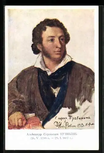 Künstler-AK Alexander Sergejewitsch Puschkin, Portrait des Dichters