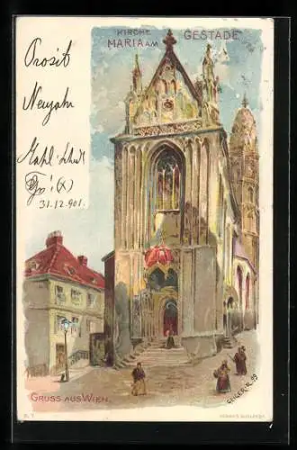 Künstler-AK Richard Hegedüs-Geiger: Wien I, die Kirche Maria am Gestade