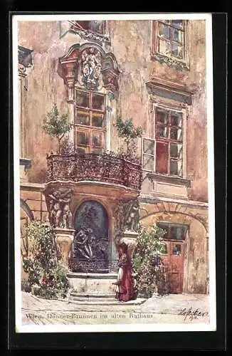 Künstler-AK E.F. Hofecker: Wien, Brunnen im alten Rathaus