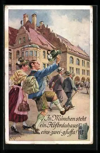 Künstler-AK Ernst Schlemo: In München steht ein Hofbräuhaus..., bayrische Zecher