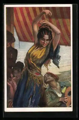 Künstler-AK Leopold Schmutzler: The Spanish dance, La danseuse espagnole, Spanische Tänzein