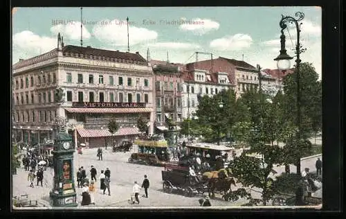 AK Berlin, Blick auf Victoria Cafe, Unter den Linden