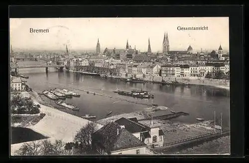 AK Bremen, Blick auf Stadt und Weser