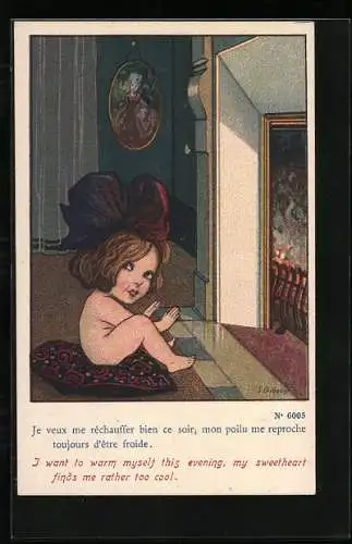 Künstler-AK sign. S. Gibson: I want to warm myself this evening, my sweetheart finds me rather too cool