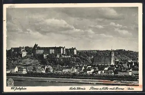 AK Pirna a. Elbe, 700 Jahrfeier, Teilansicht mit Sonnenstein