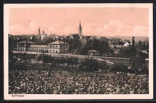 AK Eppingen, Teilansicht mit Bahnhof