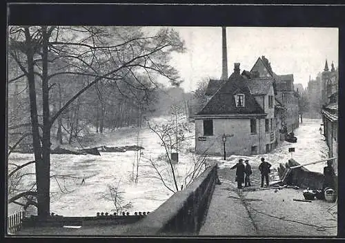 AK Nürnberg, Hochwasser-Katastrophe vom 5. Febr. 1909, Die überflutete Agnesbrücke