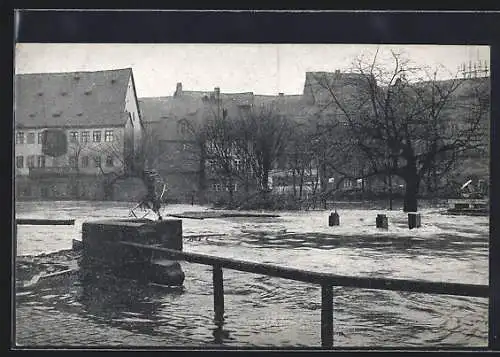 AK Hochwasser Nürnberg am 05. Februar 1909, Hinter der Insel Schütt mit Schaffscher Insel