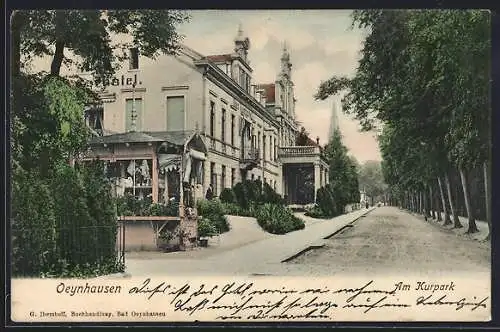 AK Oeynhausen, Partie am Kurpark mit Hotel