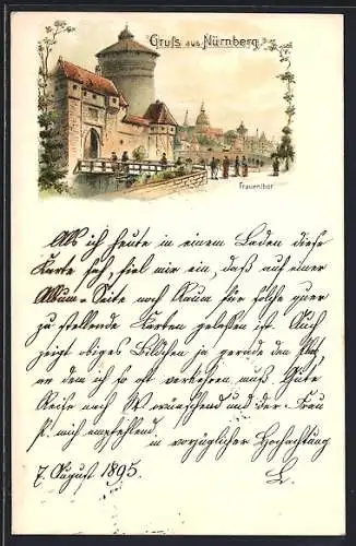 Vorläufer-Lithographie Nürnberg, 1895, Blick aufs Frauenthor