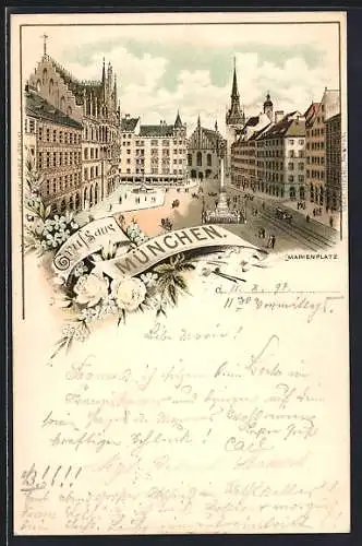 Vorläufer-Lithographie Nürnberg, 1894, Blick auf dem Marienplatz