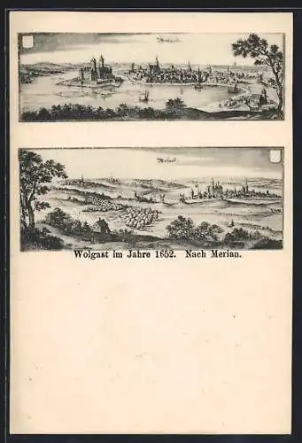 Künstler-AK Wolgast, Gesamtansicht im Jahre 1652