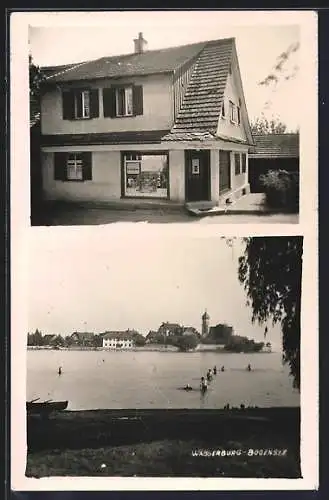 AK Wasserburg /Bodensee, Lebensmittelhandlung Anton Schäfler, Seebad