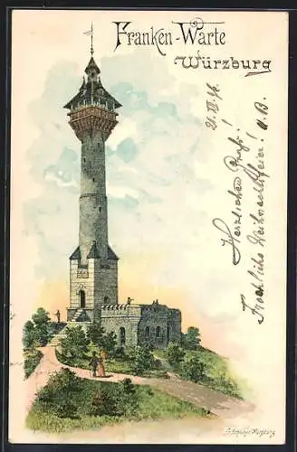 Lithographie Würzburg, Die Franken-Warte, Verlag Franz Scheiner